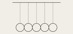Newton's cradle, the end balls swinging in turn
