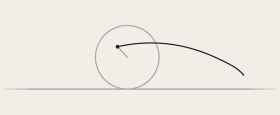 A circle rolling along a line, tracing a looped cycloid