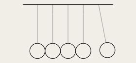 Newton's cradle, the end balls swinging in turn